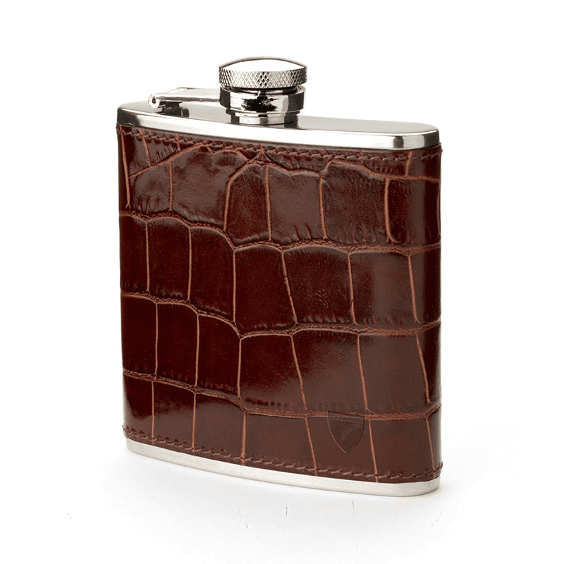 Classic Hip Flask, H11.5 x W9.5cm, Amazon Brown Croc