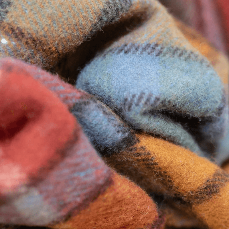Recycled Wool Picnic Blanket with Brown Leather Carrier, 140 x 190cm, Buchanan Antique Tartan