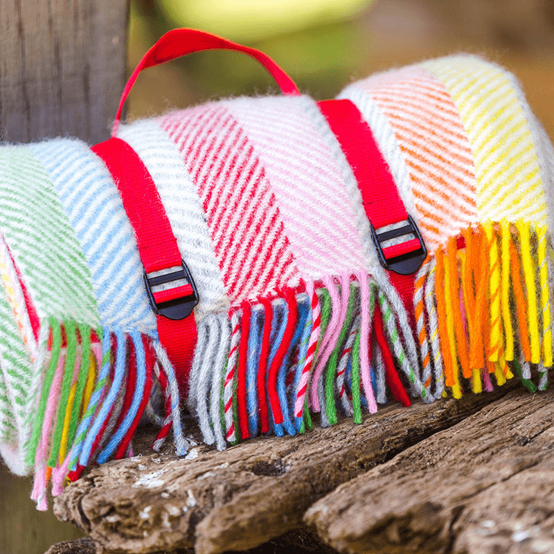 Stripe Polo Picnic Rug, 145 x 183cm, Rainbow Grey