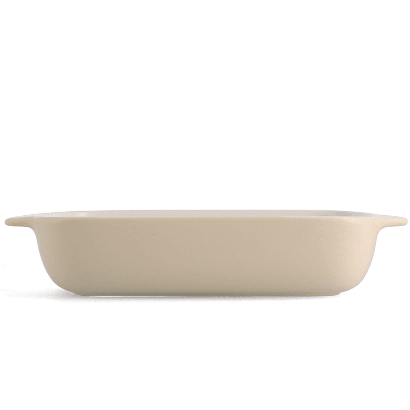 Stoneware Dish with Bamboo Lid, 32cm, Almond Cream