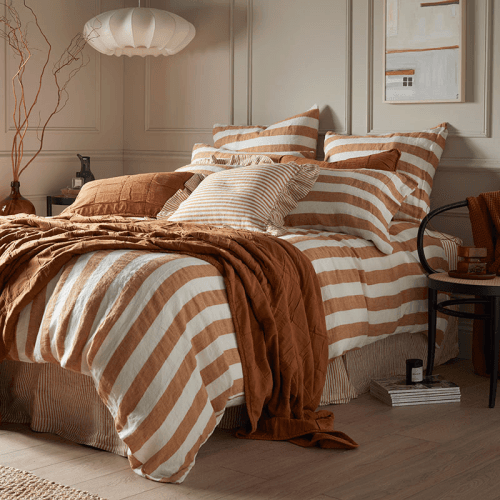 Image showing the Cora Stripe Duvet Cover, Double, Amber product.