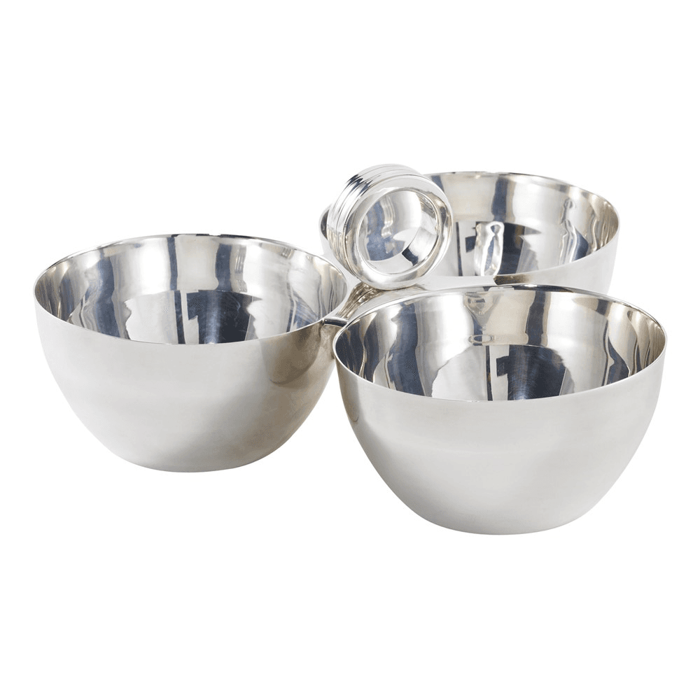 Montgomery 3 section nut bowl, 10.2 x 5.1cm, silver plate