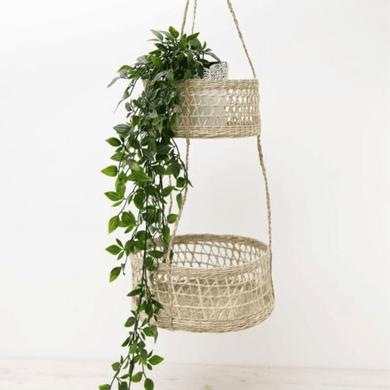 Natural Elements Seagrass Hanging Planter, Cream