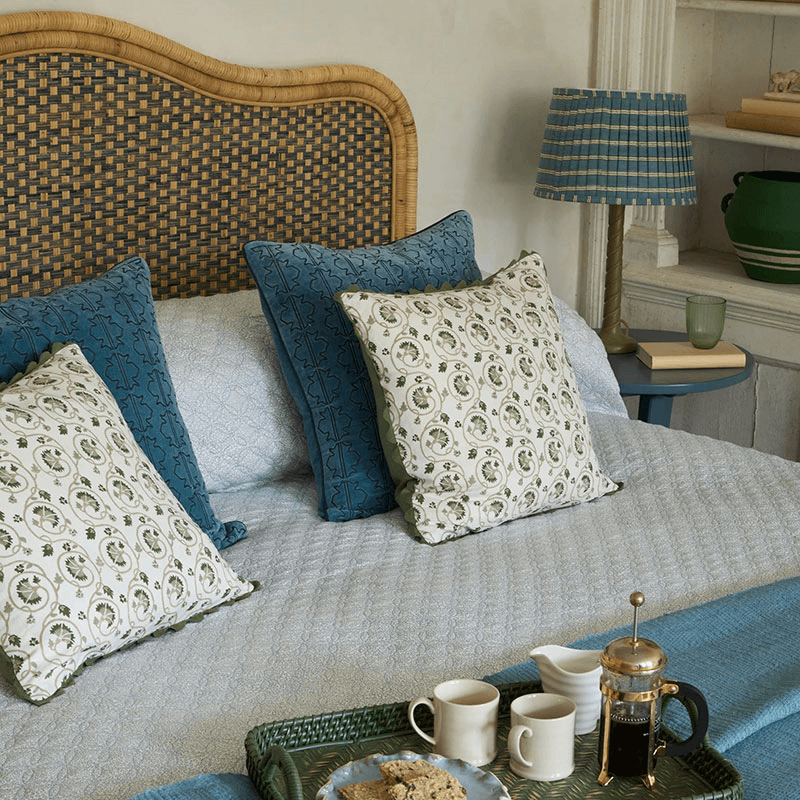 Rattan King Size Headboard, Blue