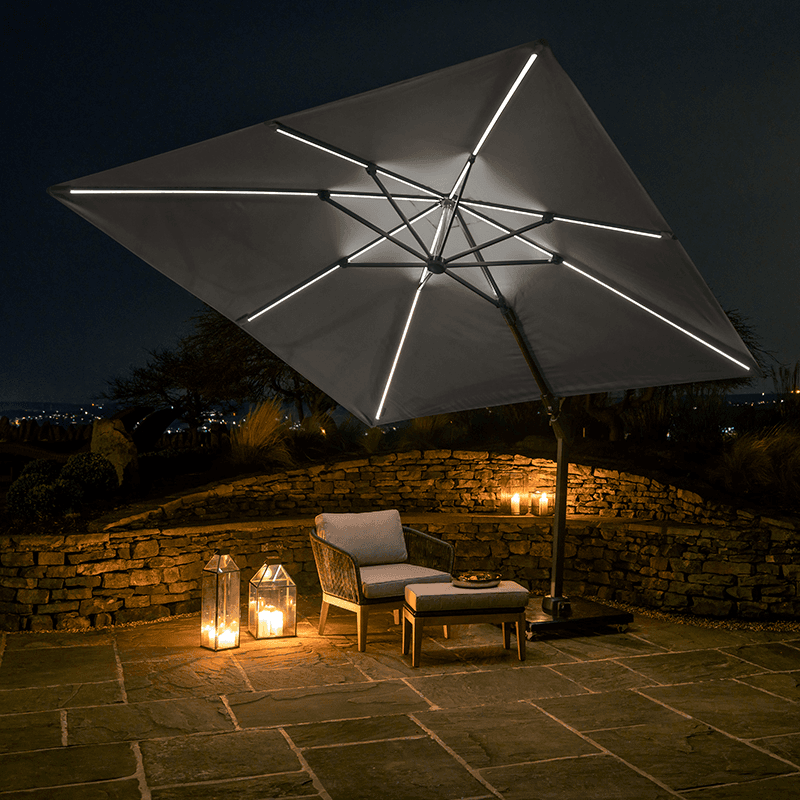 Glow Challenger T2 Sqaure Parasol, 3m, Luna Grey