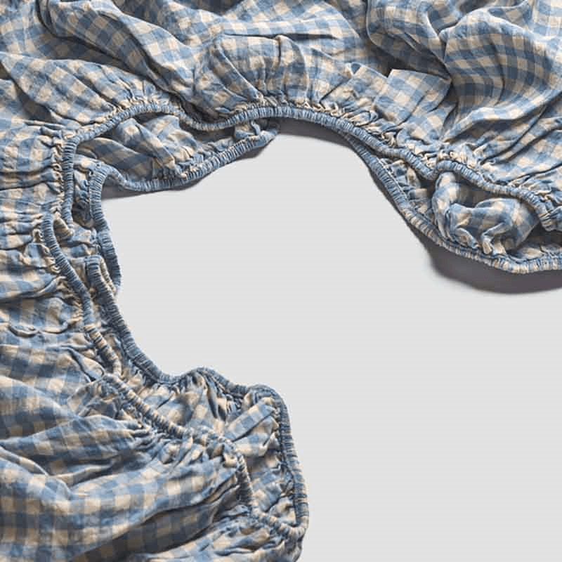 Gingham Fitted Sheet, King, Warm Blue