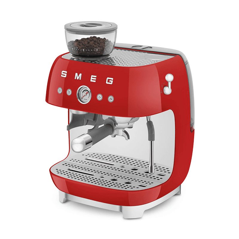 Espresso Coffee Machine with Grinder, Red