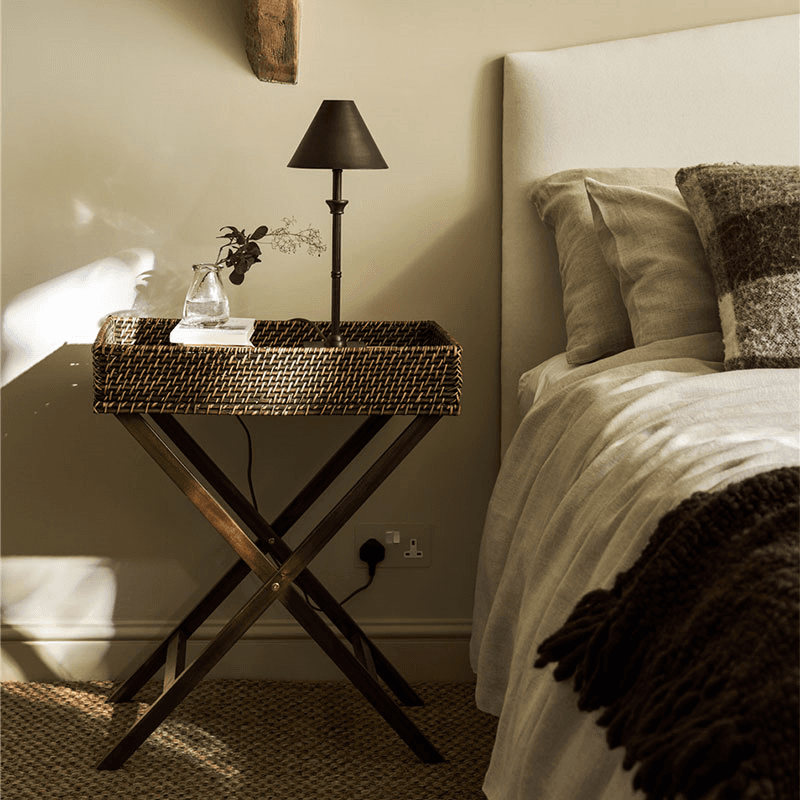 Wittering Rattan Side Table With Stand, Antique Brown