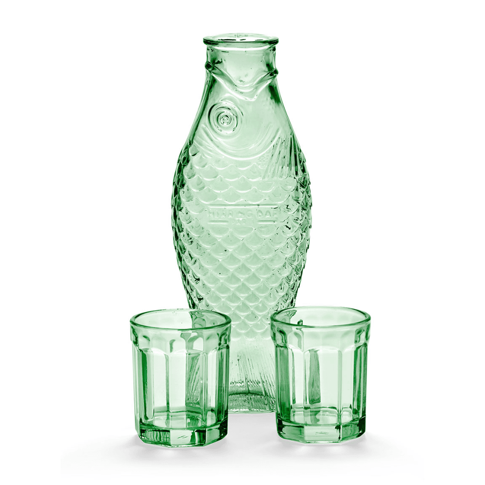 Fish & Fish by Paola Navone Carafe & Set of 2 Glasses, Green