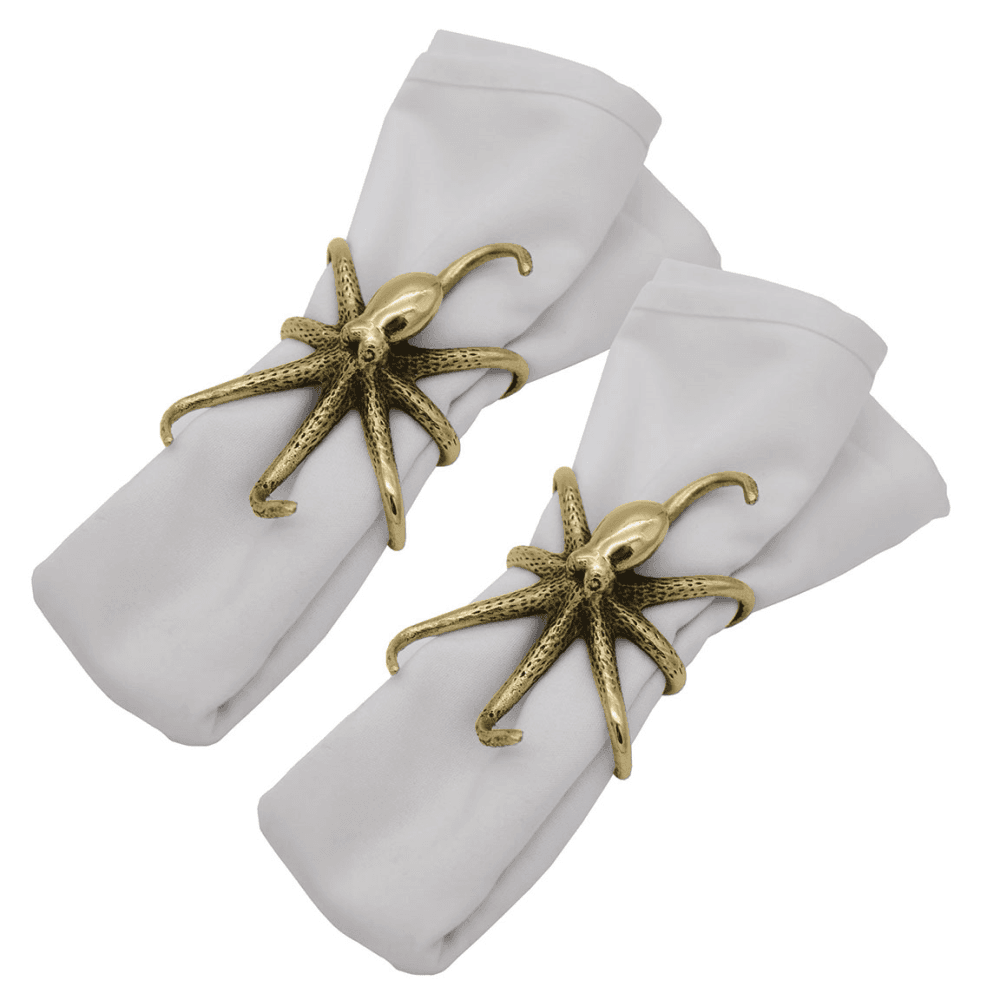 Octopus Set of 2 Napkin Rings, Gold