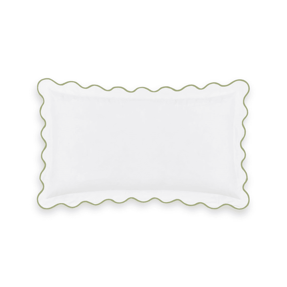 Alexandra Wavy Scalloped Pair of Pillowcases, Sage Green