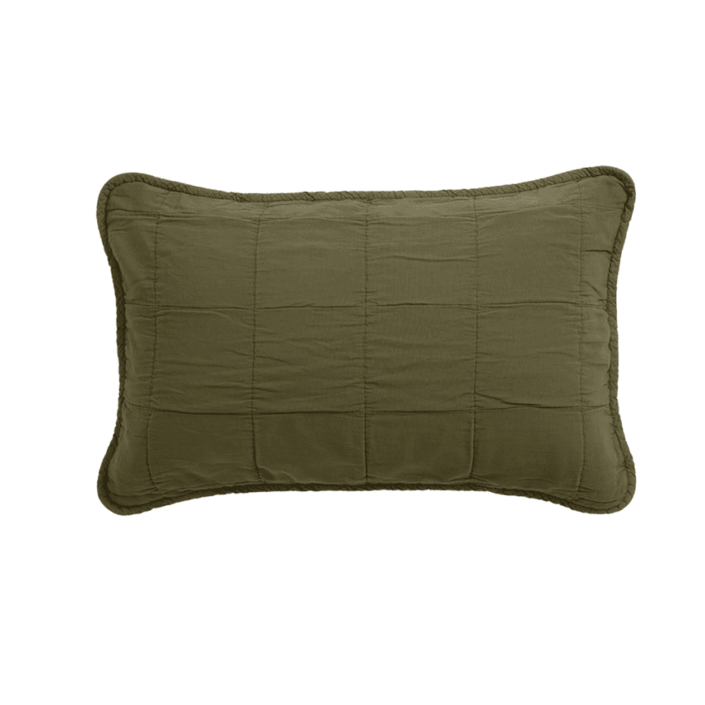 Finn Quilted Cushion Cover, Olive Green