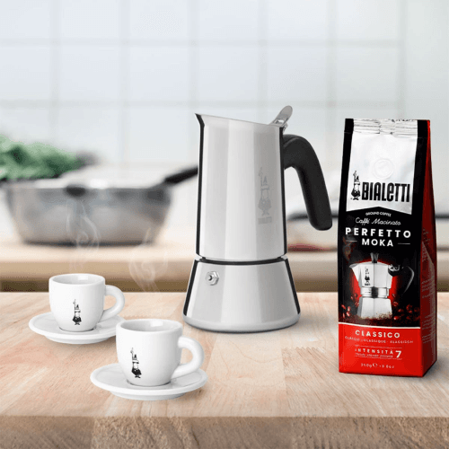 Image showing the Venus Induction stainless steel stovetop coffee maker, Silver product.