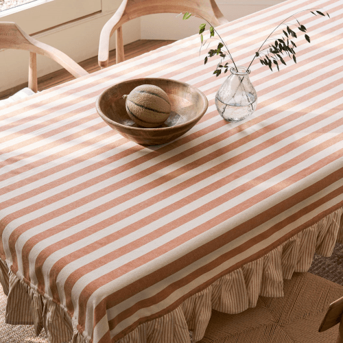 Image showing the Harlton Wide Stripe Tablecloth , Terracotta product.