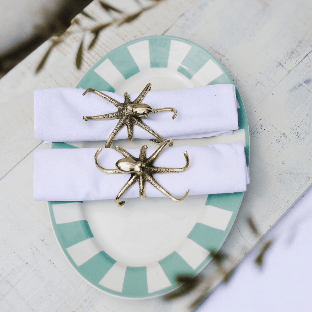 Octopus Set of 2 Napkin Rings, Gold
