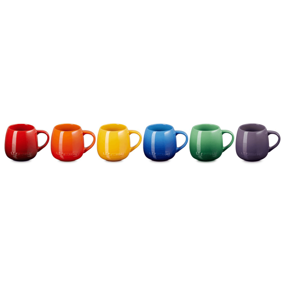 Stoneware Set of 6 Coupe Mugs, Rainbow