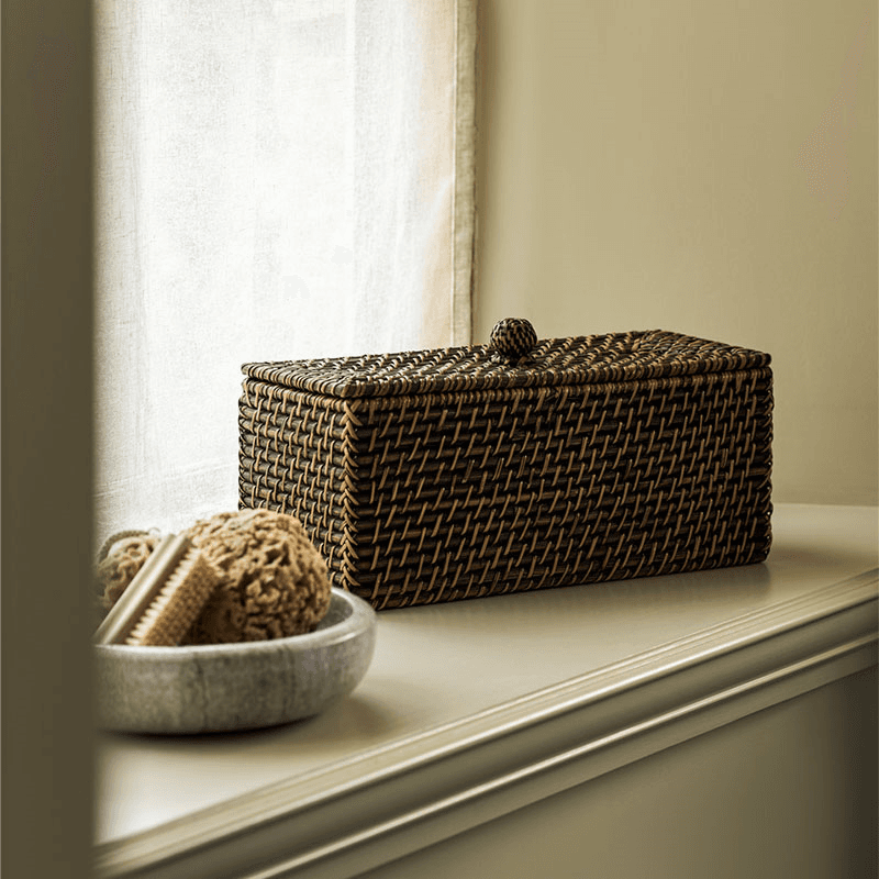 Wittering Rattan Rectangular Storage Box, Antique Brown
