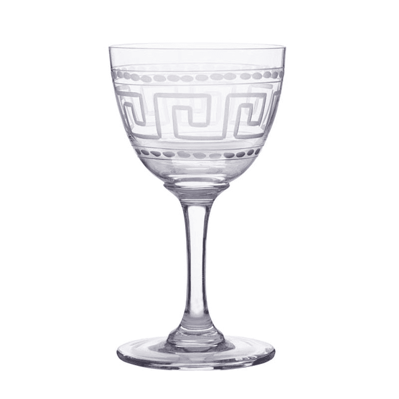 Greek Key Set of 6 Crystal Liqueur Glasses, Clear
