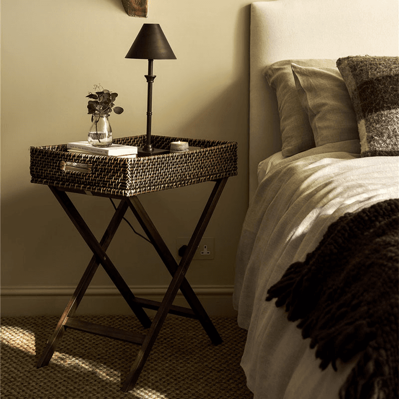 Wittering Rattan Side Table With Stand, Antique Brown