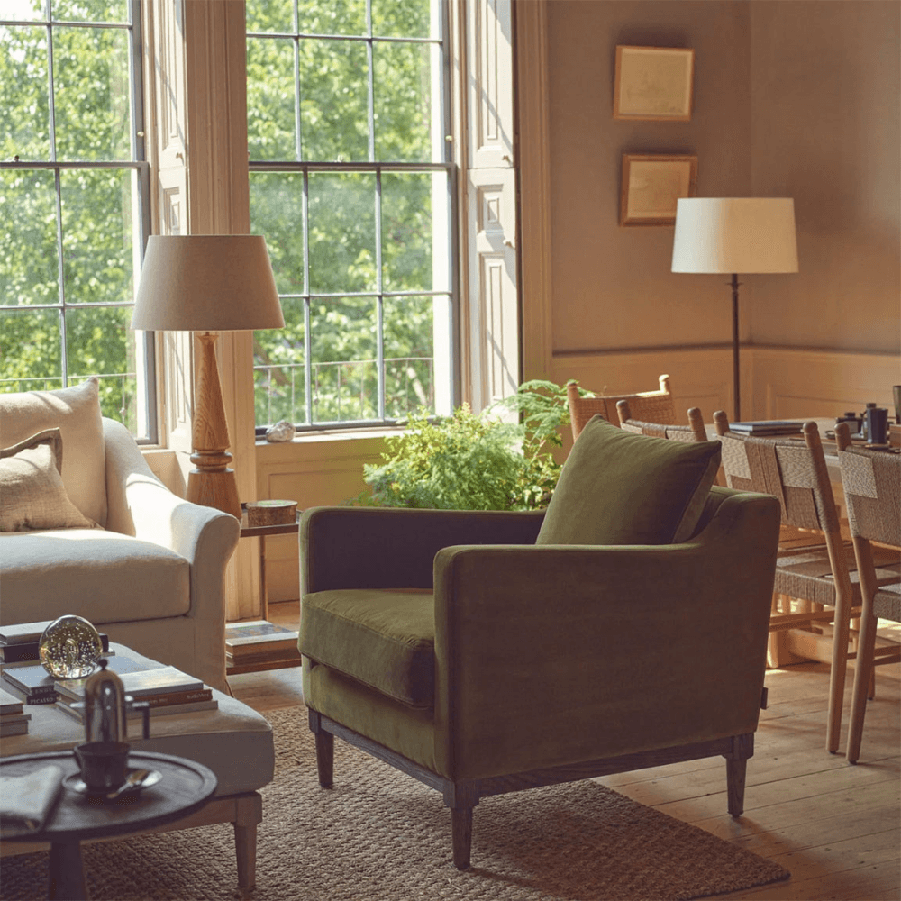 Eliza Armchair, Linen Moss & Natural Oak