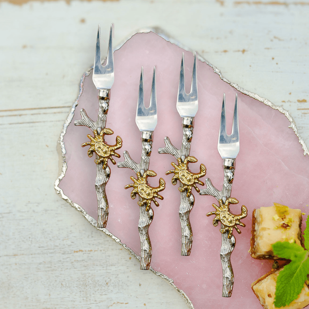 Crab Set of 4 Cake Forks, Silver