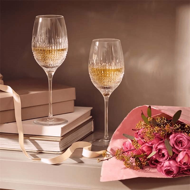 Lismore Diamond Essence Set of 2 White Wine Glasses, Clear