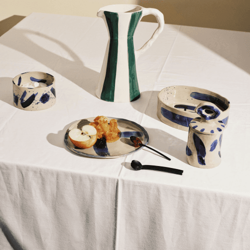 Image showing the Sophia by Marie Michielssen Oval Deep Serving Plate, Beige Blue product.
