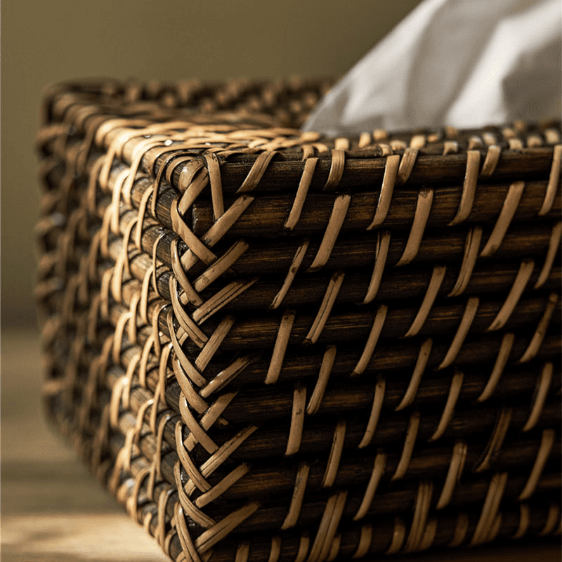 Wittering Rattan Rectangular Tissue Box Holder, Antique Brown