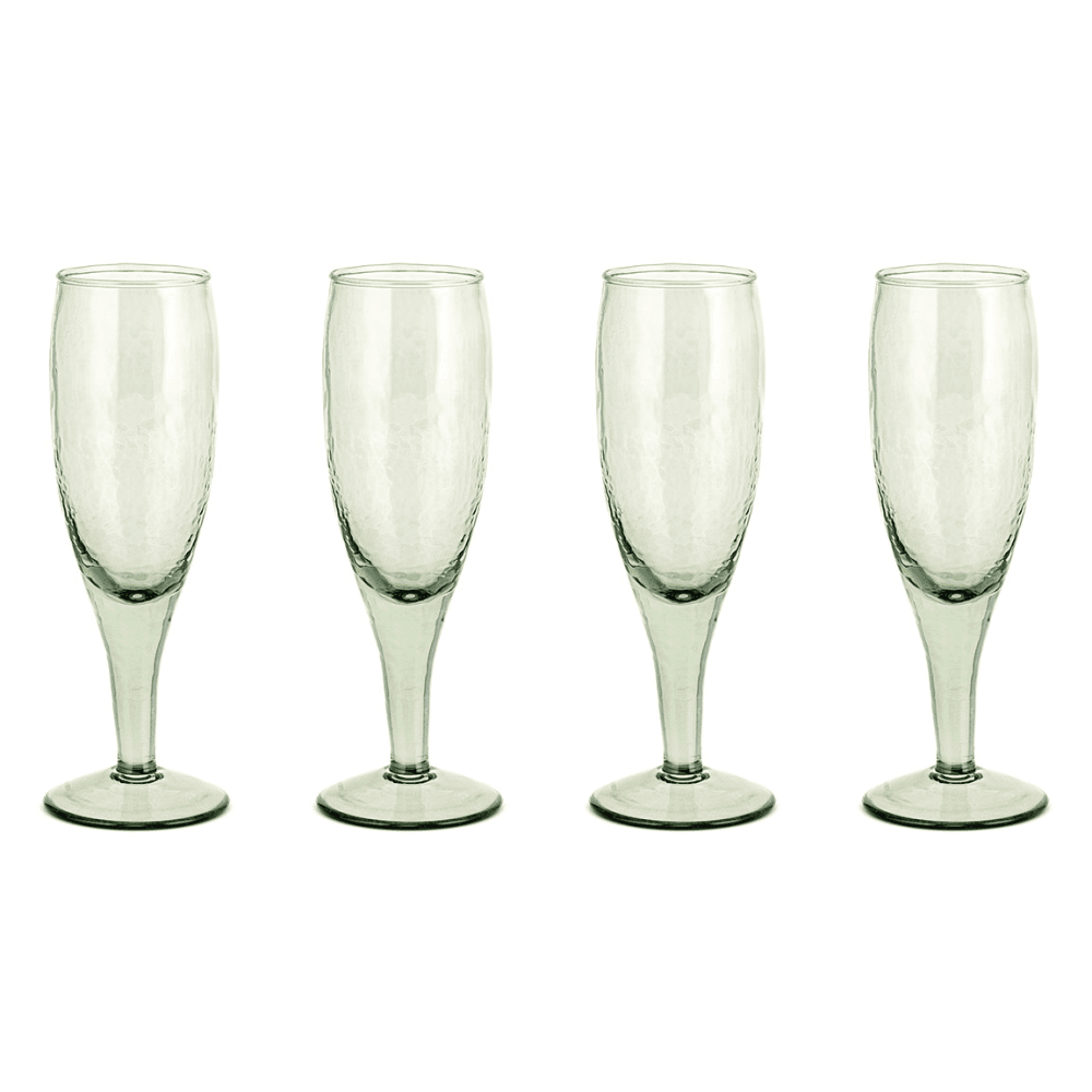 Yala Set of 4 Hammered Champagne Flutes, Sage Green