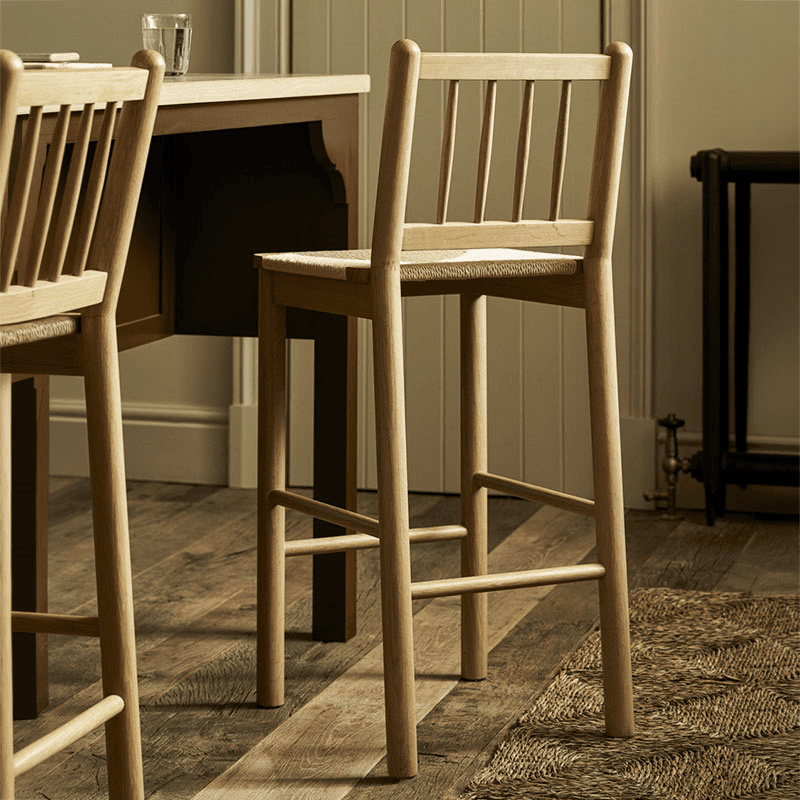 Longworth Spindle Back Bar Stool, Oak Wood