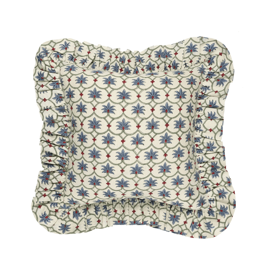 Palm Grove Linen Frilly Cushion