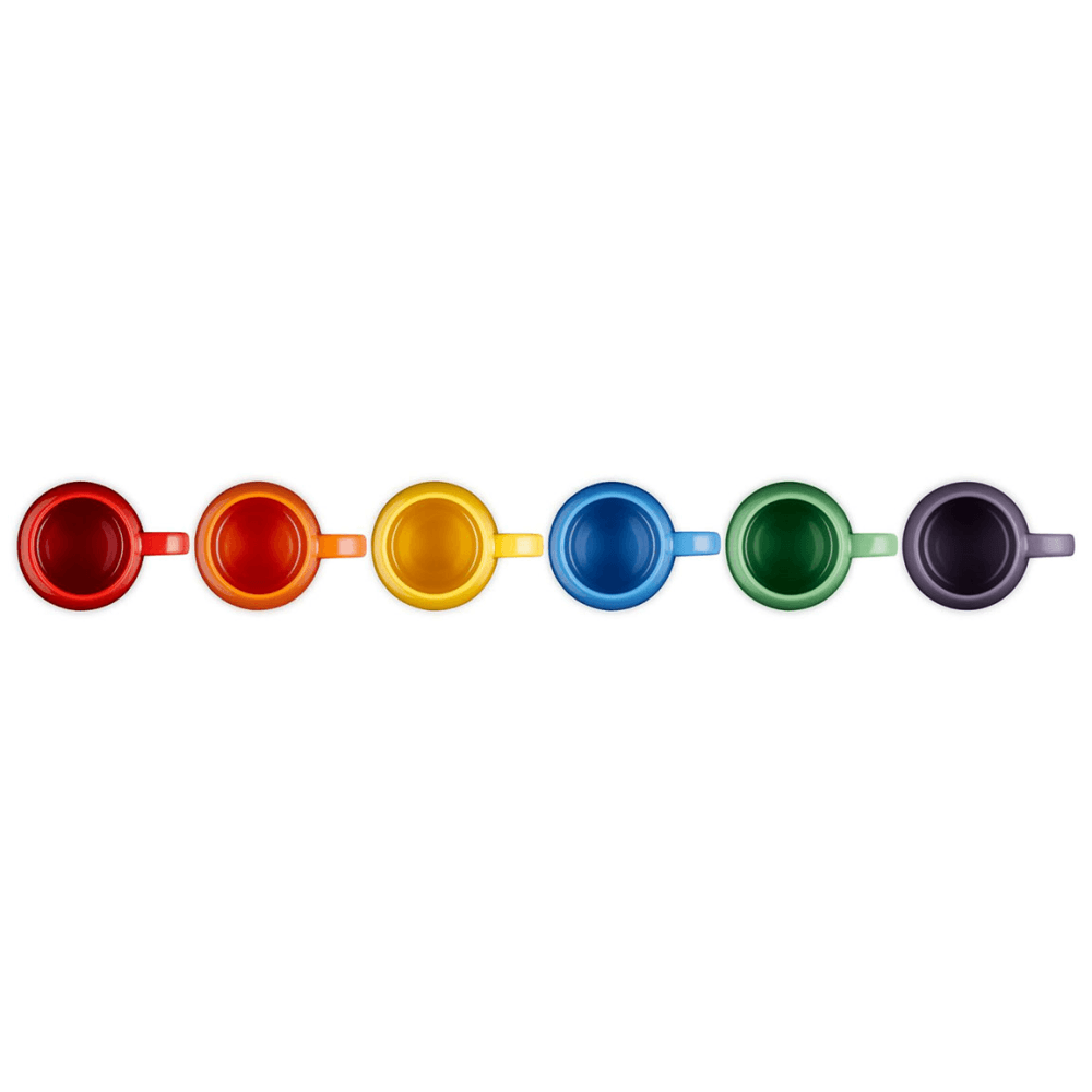 Stoneware Set of 6 Coupe Mugs, Rainbow