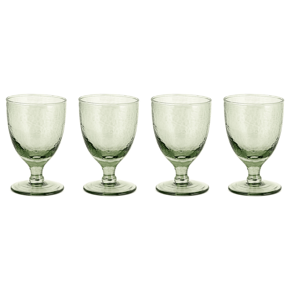 Yala Set of 4 Hammered Wine Glasses, Sage Green