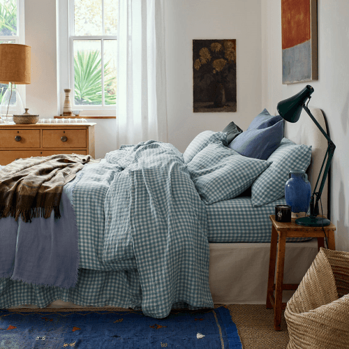 Image showing the Gingham Linen Blend Duvet Cover product.