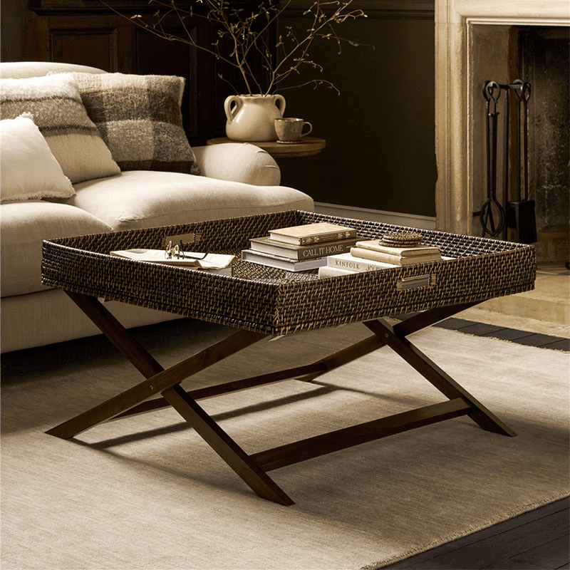 Wittering Rattan Coffee Table With Stand, Antique Brown