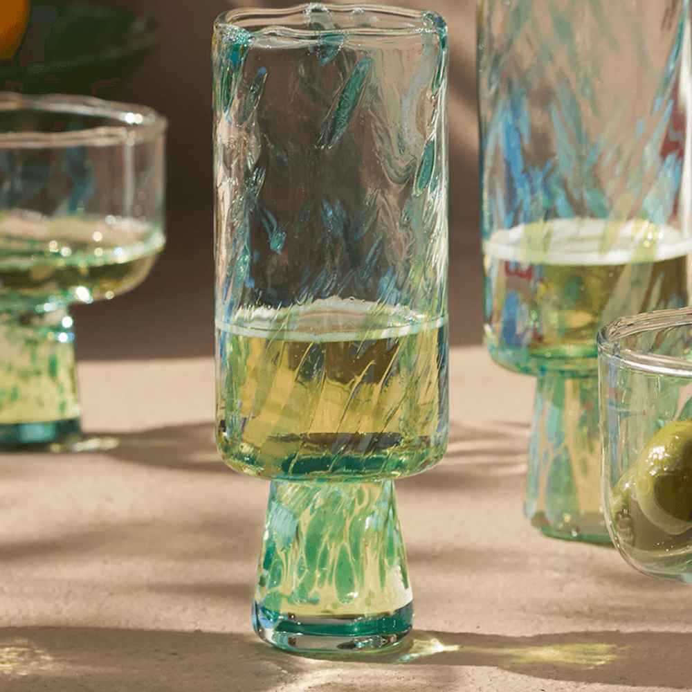 Sea Glass Set of Flute Glasses, Ocean Green
