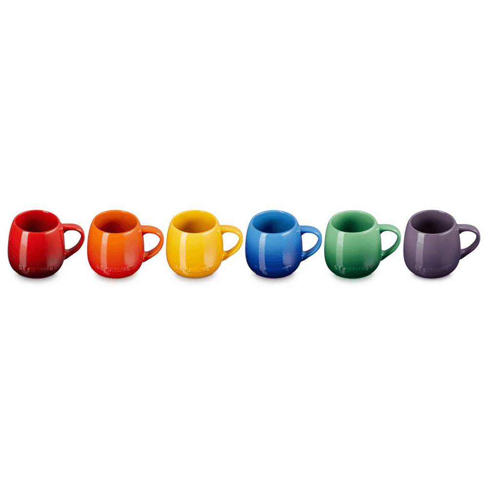 Stoneware Set of 6 Coupe Mugs, Rainbow