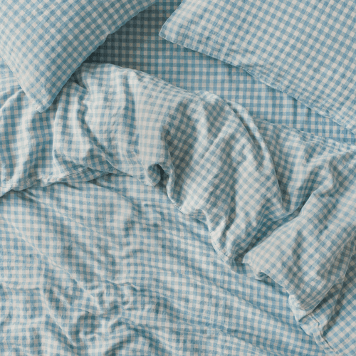 Image showing the Gingham Linen Blend Duvet Cover product.