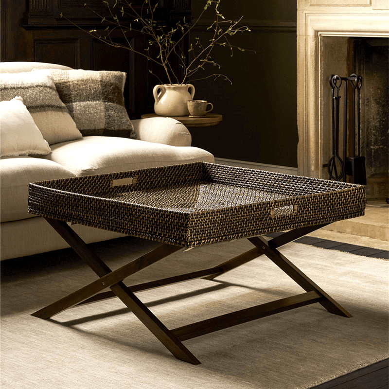Wittering Rattan Coffee Table With Stand, Antique Brown