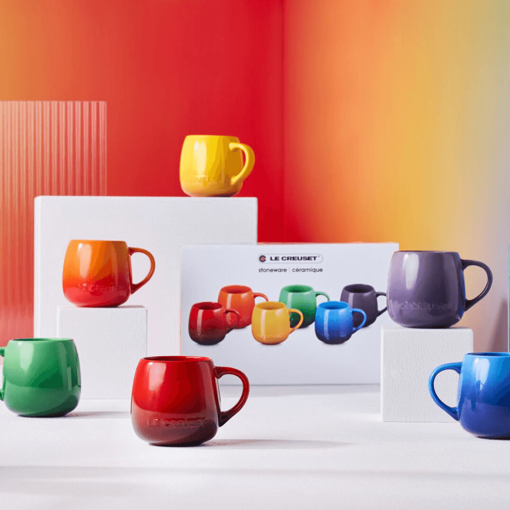 Stoneware Set of 6 Coupe Mugs, Rainbow