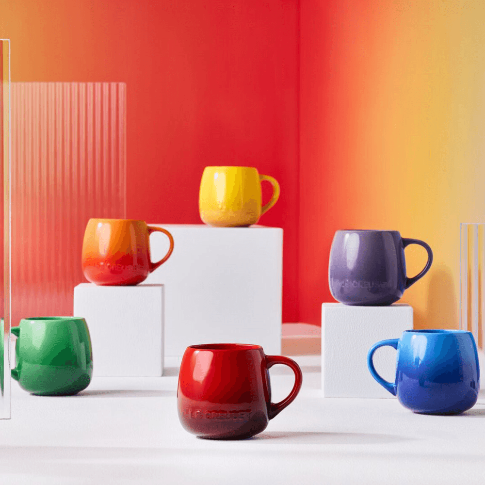 Stoneware Set of 6 Coupe Mugs, Rainbow
