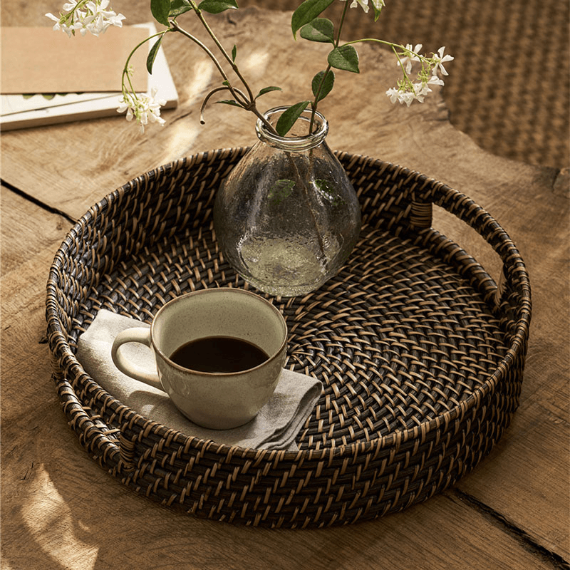 Wittering Rattan Round Tray, Antique Brown