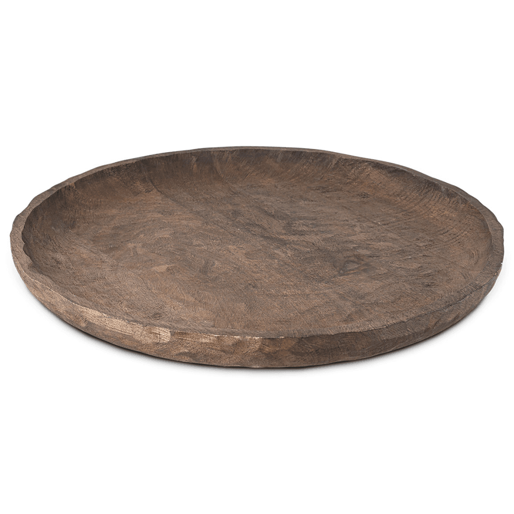 Nyati Mango Wood Etched Round Tray, Dark