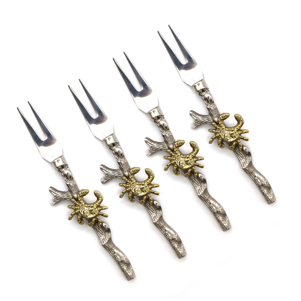 Crab Set of 4 Cake Forks, Silver