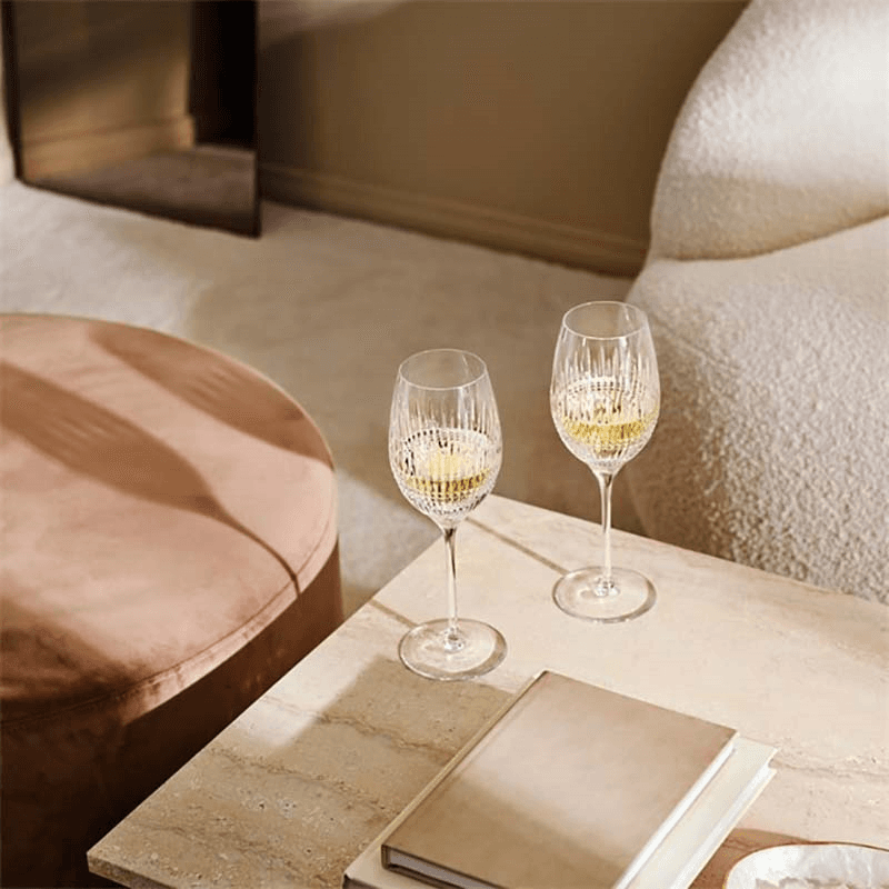 Lismore Diamond Essence Set of 2 White Wine Glasses, Clear