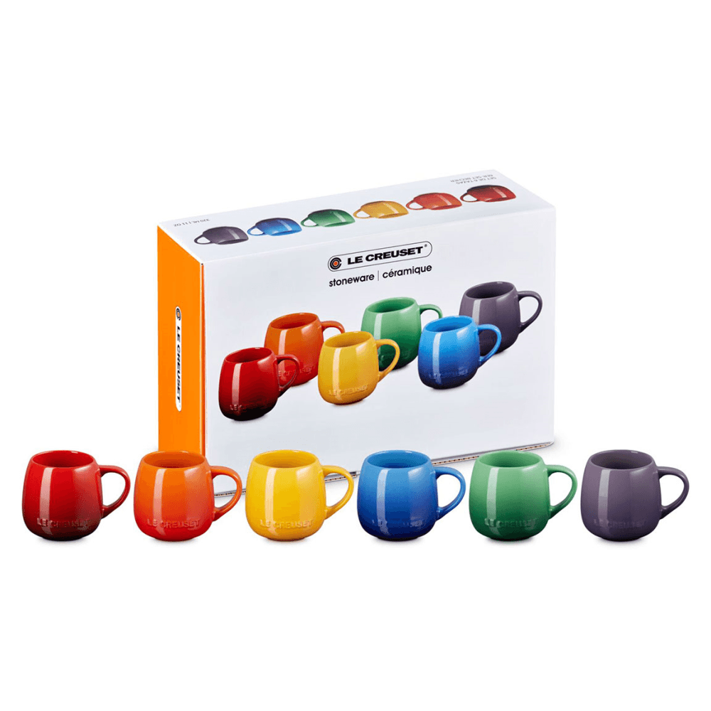 Stoneware Set of 6 Coupe Mugs, Rainbow