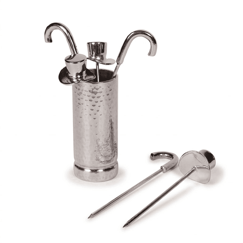 Top Hat & Cane Set of 6 Olive Picks, Silver