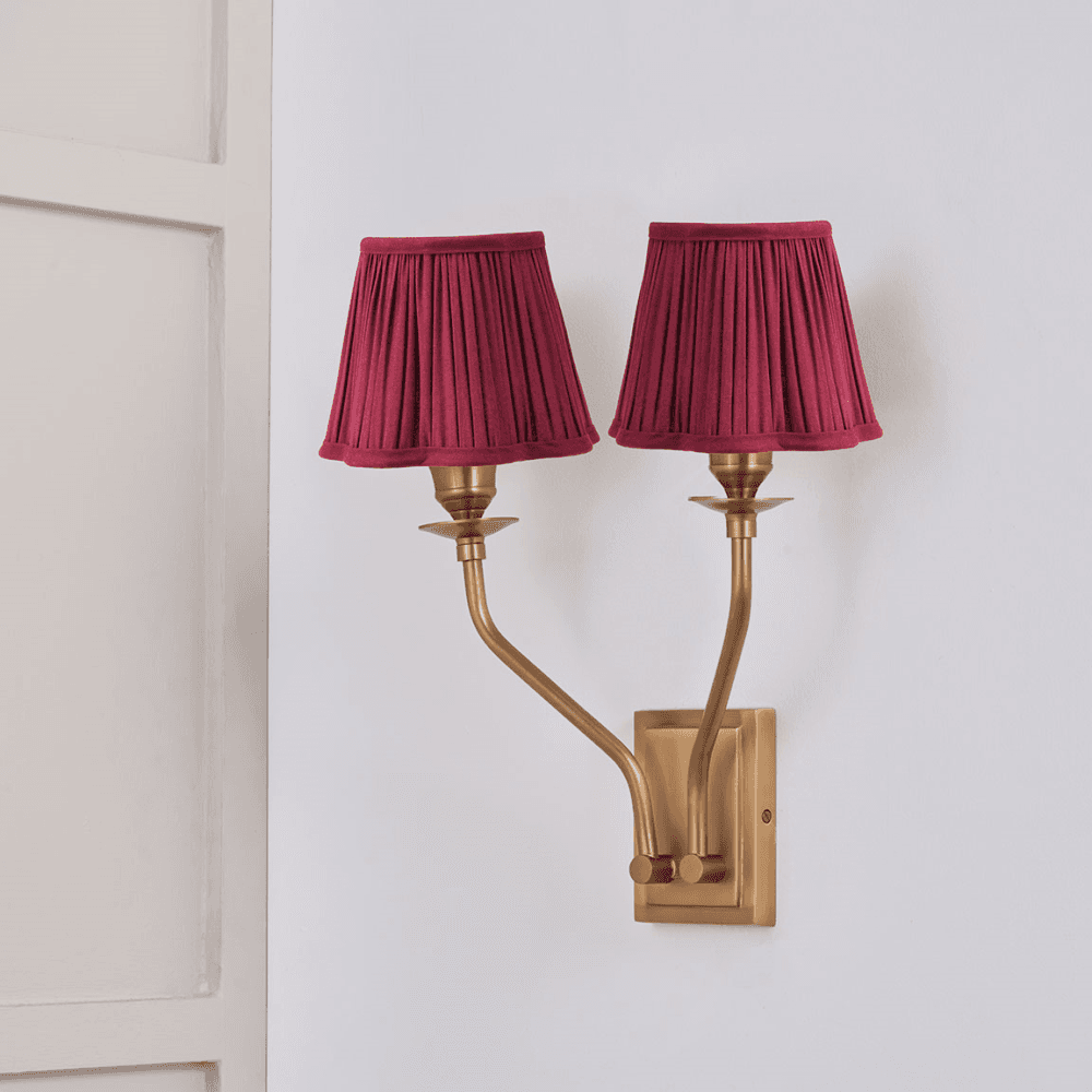 Tatiana Antique Brass Double Wall Light with Malia Mushroom Scalloped Lamp Shade