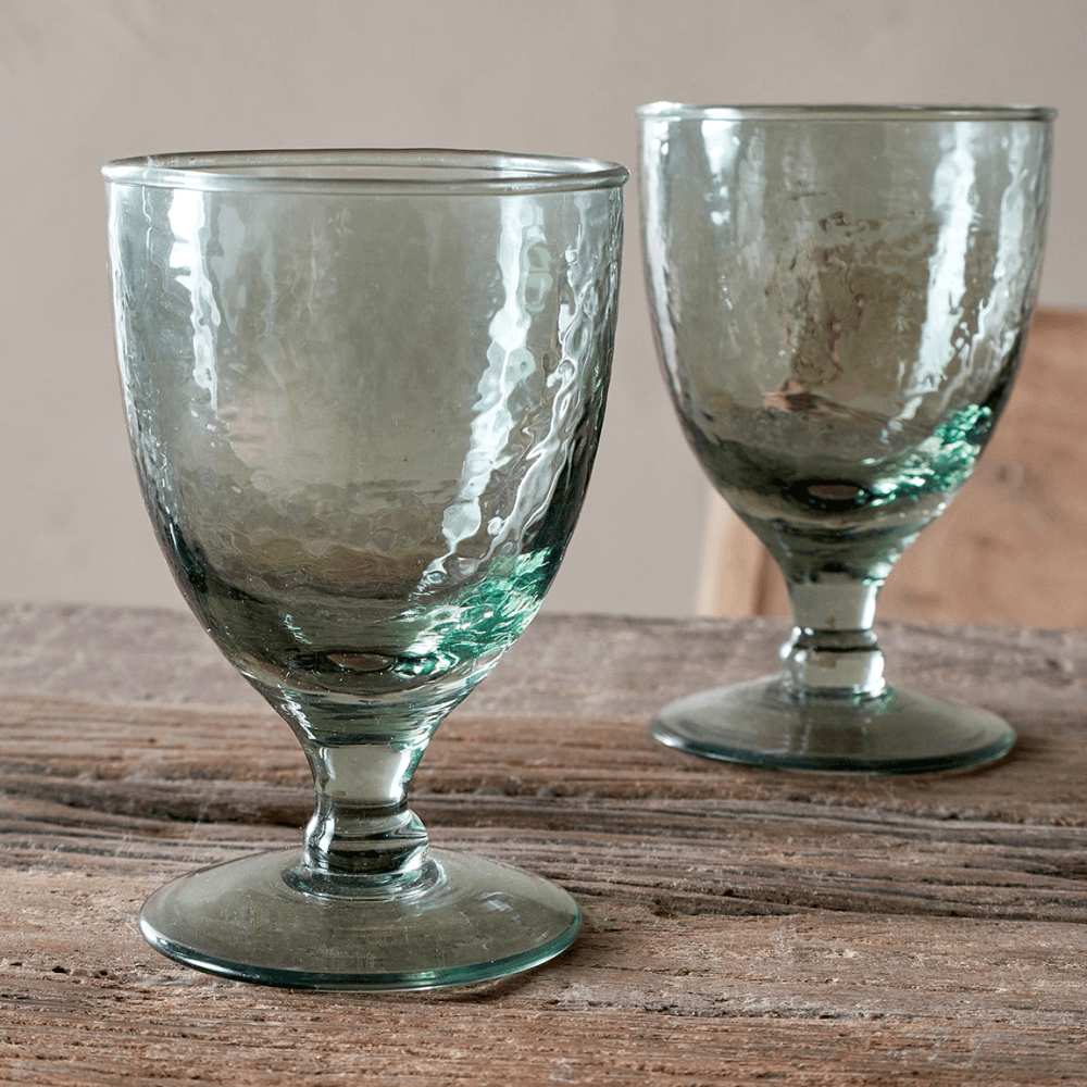 Yala Set of 4 Hammered Wine Glasses, Sage Green