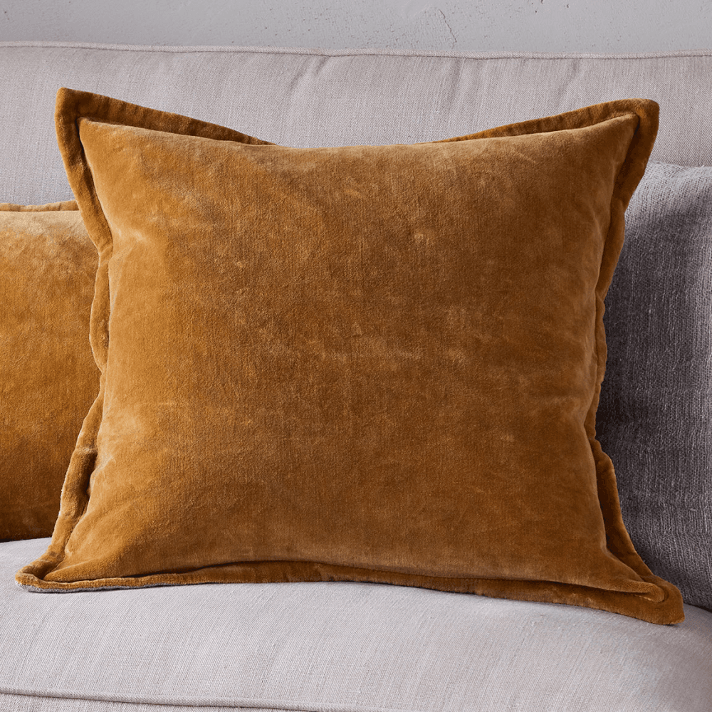 Sela Velvet Cushion Cover, Ochre